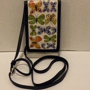 Brighton Garden butterfly phone organizer crossbody leather 7” x 4”